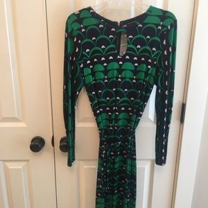 Long sleeve green print dress Banana Republic
